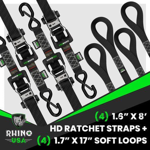 1.6" x 8' Heavy Duty Ratchet Tie-Down Set (4-Pack)