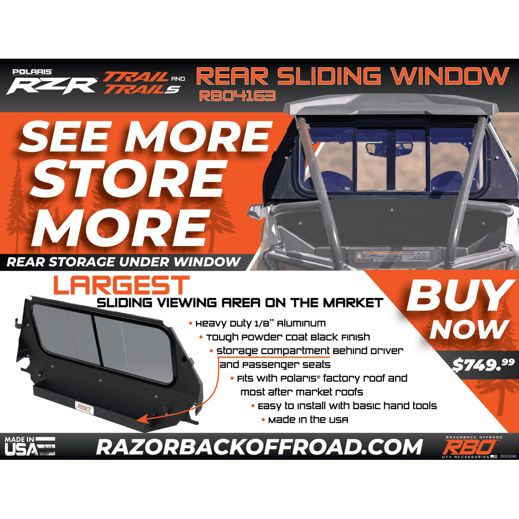 Razorback Offroad Polaris RZR Trail Rear Sliding Window - Kombustion Motorsports