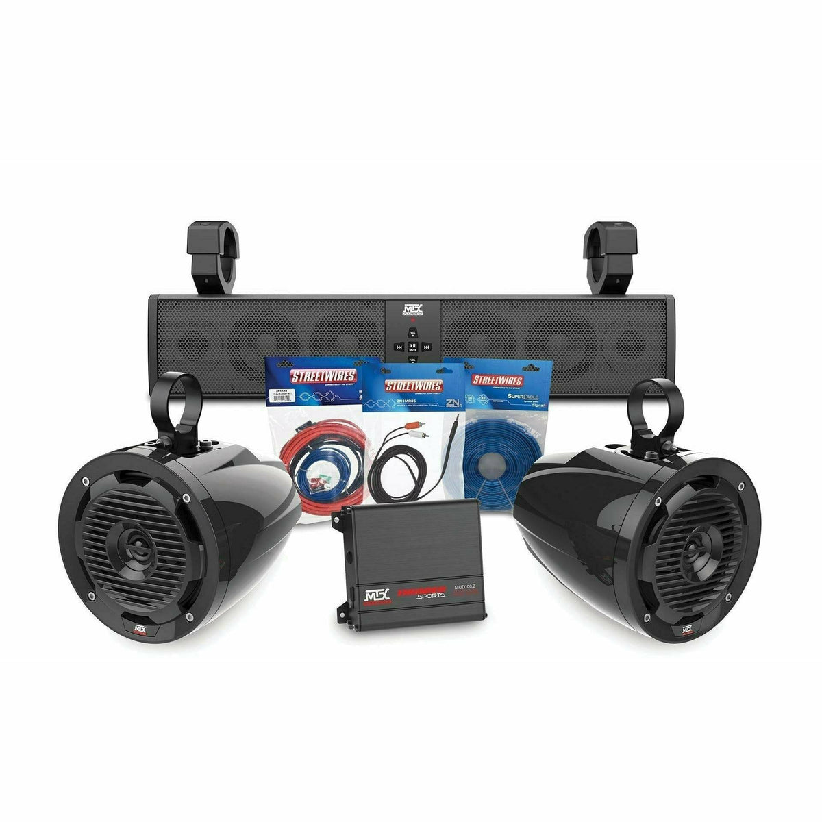MTX Audio Honda Pioneer Bluetooth Sound Bar with 2 Amplified Cage Mount Speakers