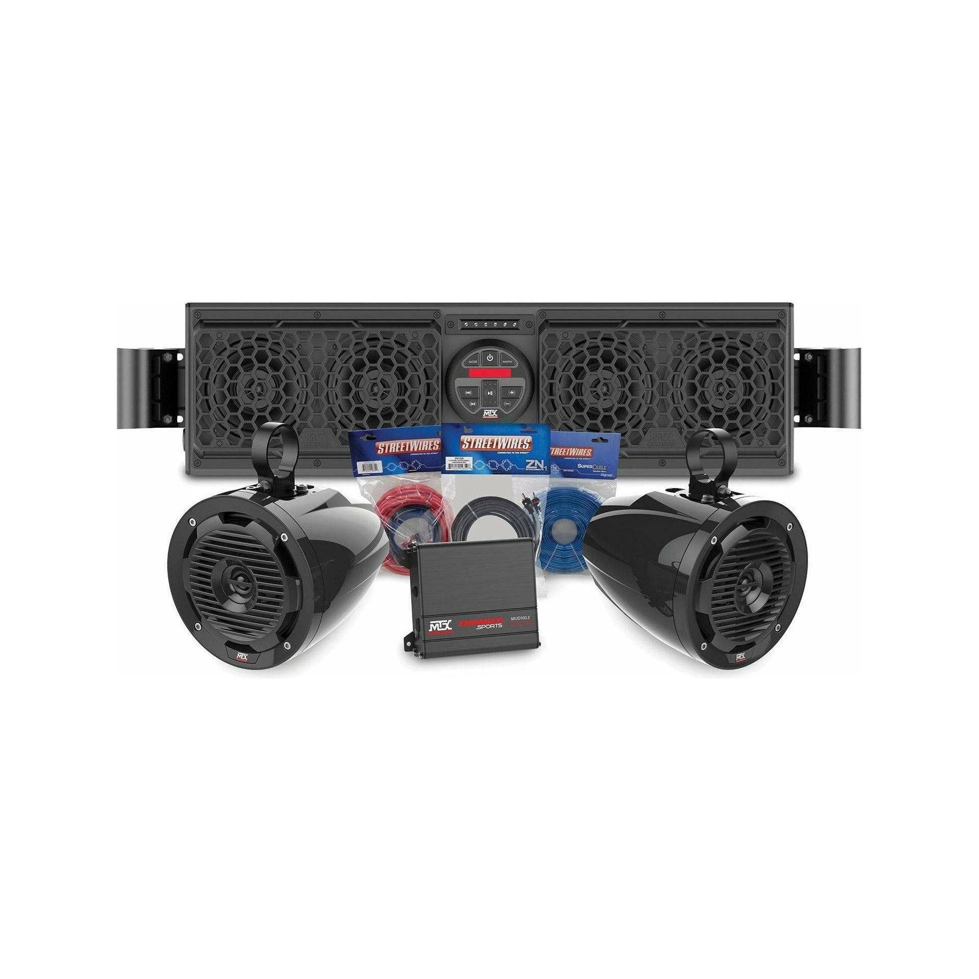 MTX Audio Polaris RZR Bluetooth Overhead Sound Bar with 2 Amplified Cage Mount Speakers