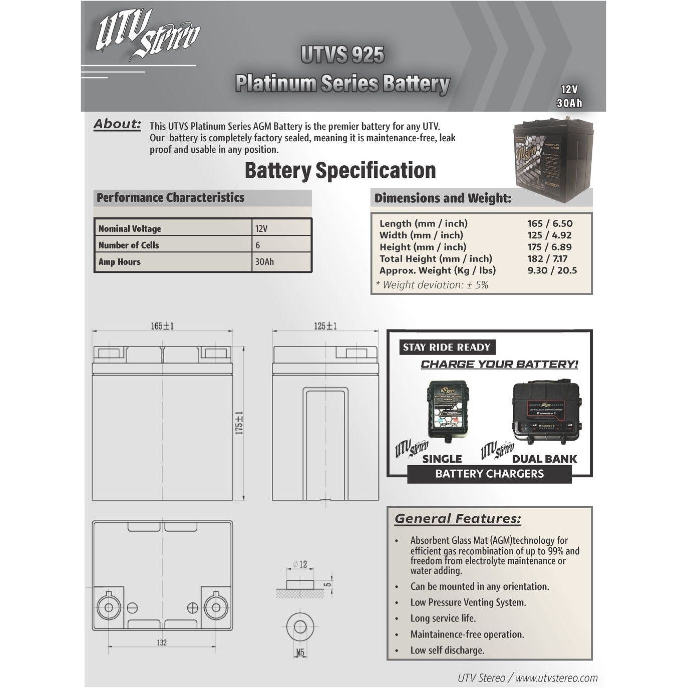 Platinum Series AGM 925 Battery