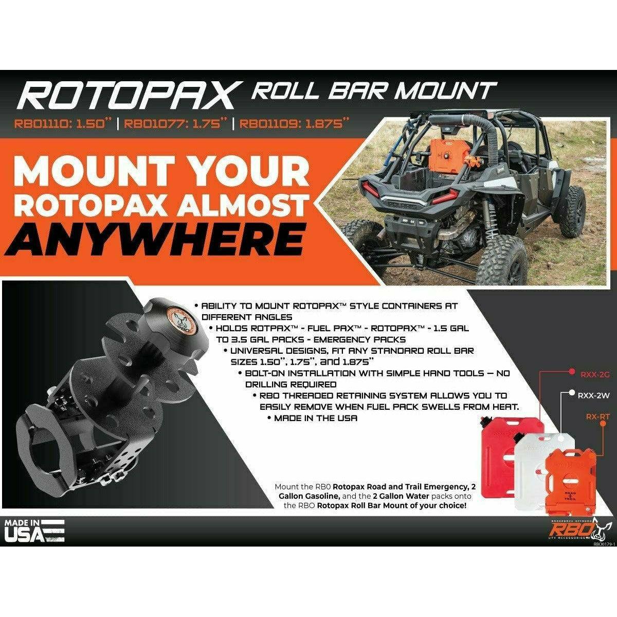 Razorback Offroad Rotopax Roll Bar Mount