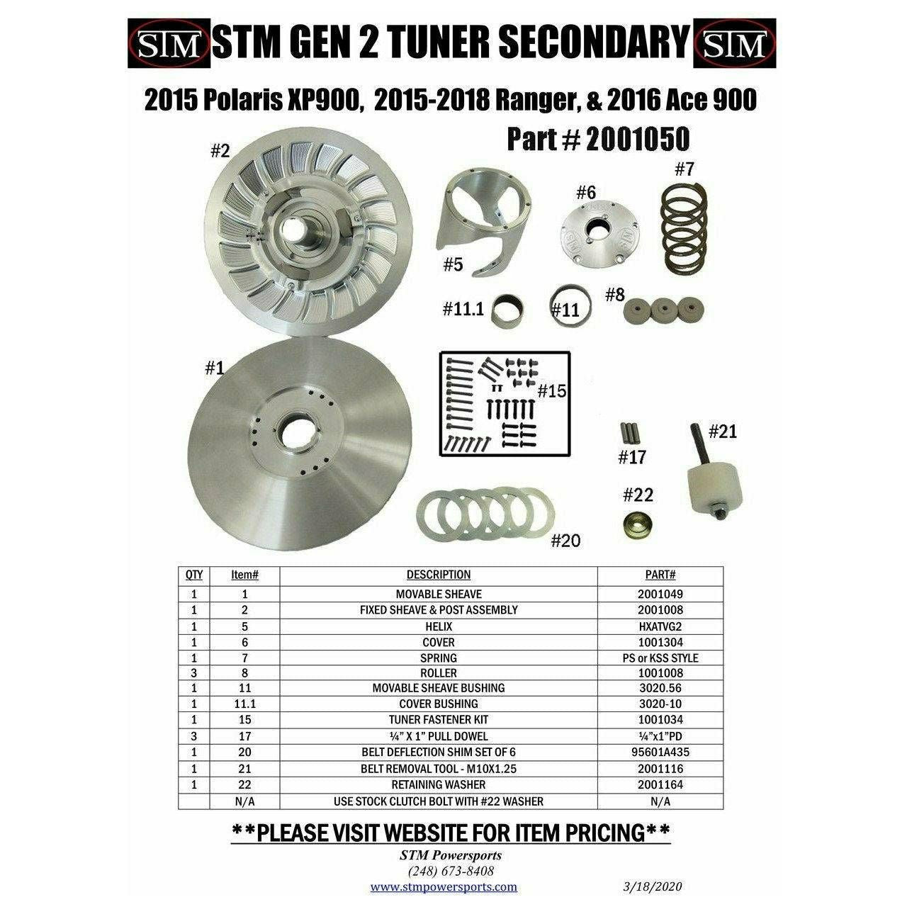 STM Polaris Ranger XP 900 (2015-2019) Gen 2 Tuner Secondary Clutch