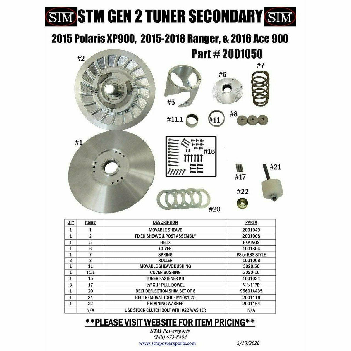 STM Polaris Ranger XP 900 (2015-2019) Gen 2 Tuner Secondary Clutch