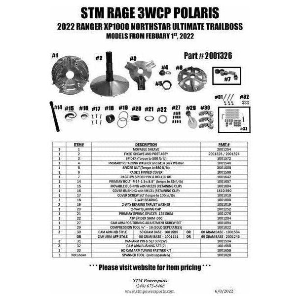 STM Polaris Ranger XP 1000 (2022) RAGE 3WCP Primary Clutch