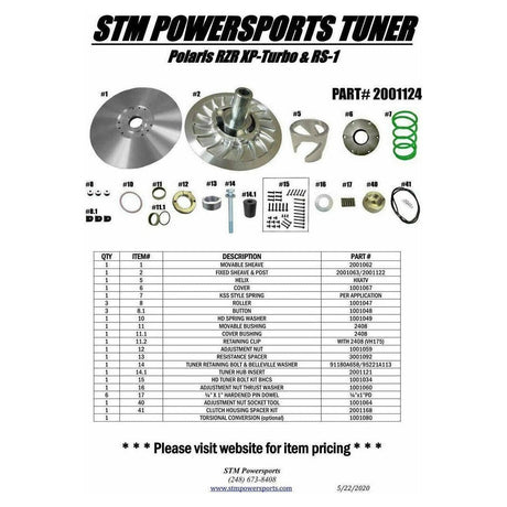 STM Polaris RZR XP Turbo Tuner Secondary Clutch