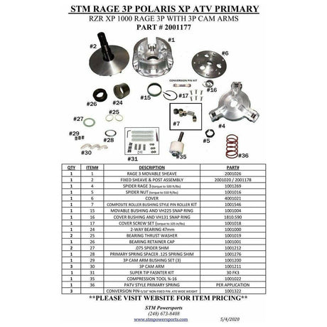 Polaris General / RZR XP 1000 RAGE 3P Primary Clutch | STM