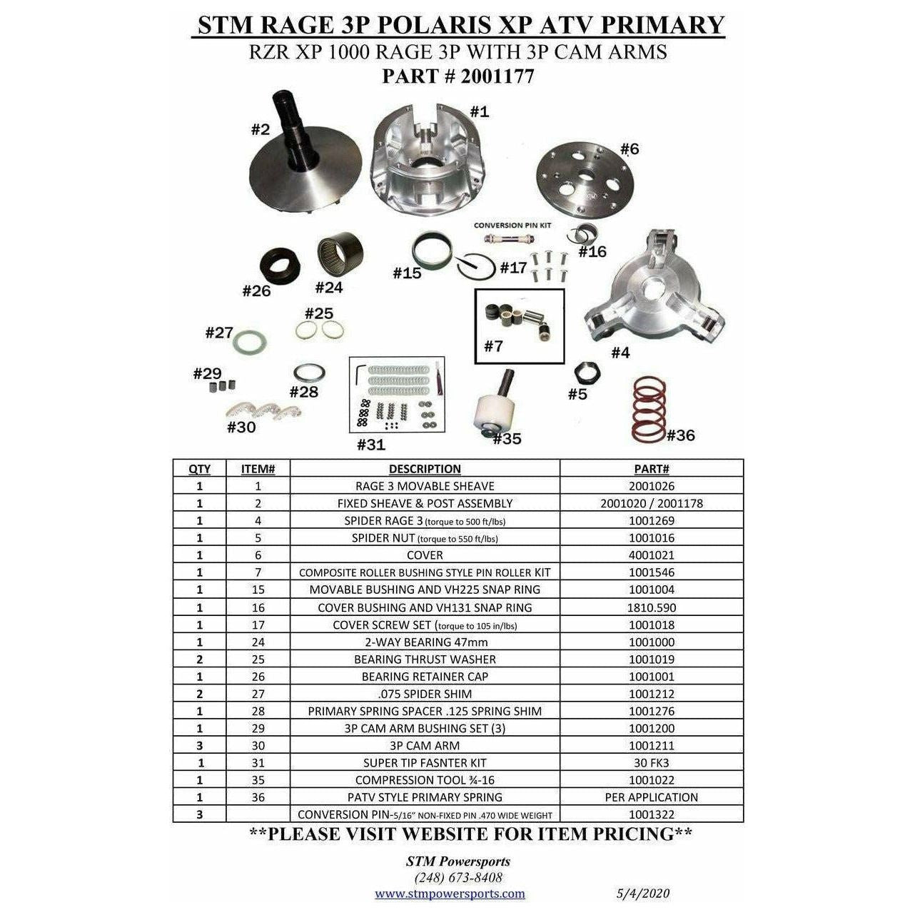 STM Polaris General / RZR XP 1000 RAGE 3P Primary Clutch - Kombustion Motorsports