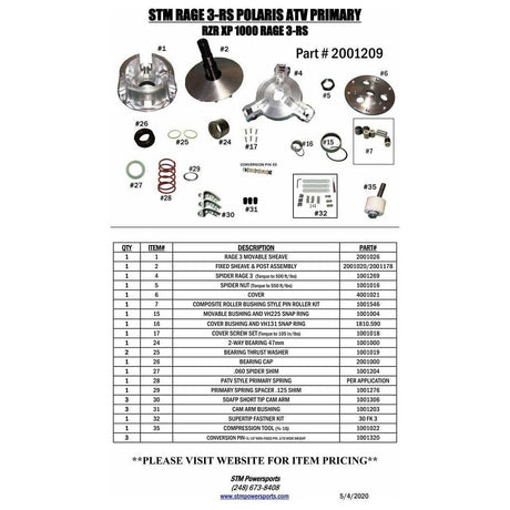 STM Polaris RZR XP 1000 Rage 3RS Primary Clutch