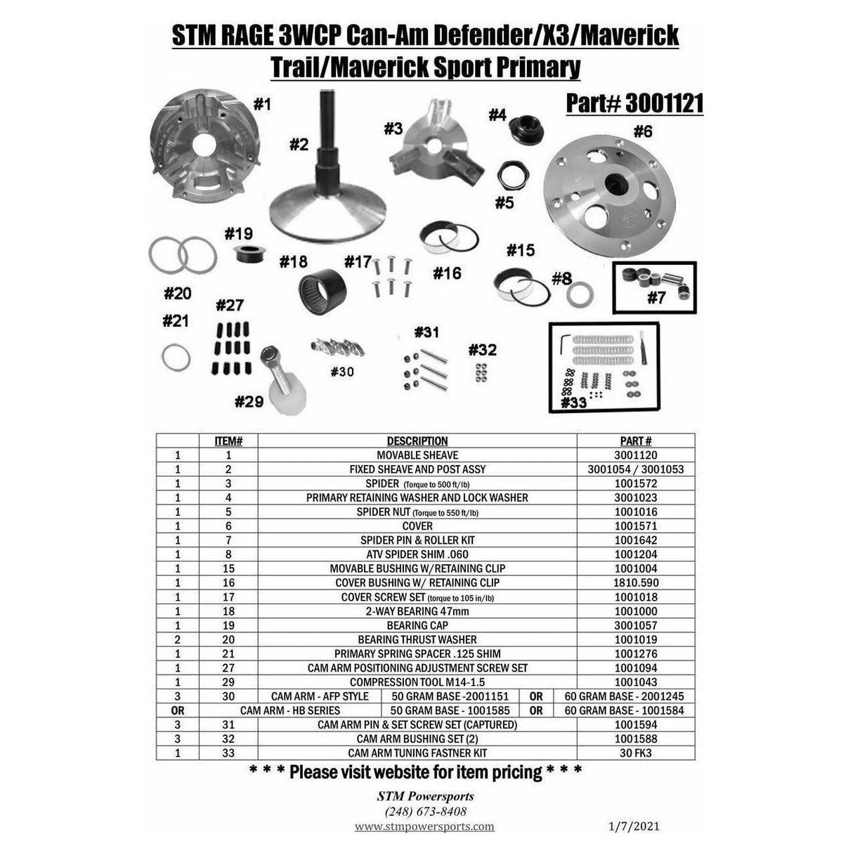 STM Can Am Defender / Maverick / X3 Rage 3WCP Primary Clutch