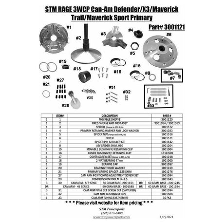 STM Can Am Defender / Maverick / X3 Rage 3WCP Primary Clutch