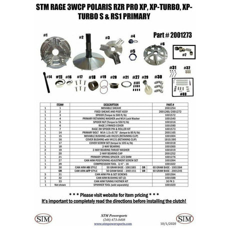 Polaris RZR Turbo RAGE 3WCP Primary Clutch | STM