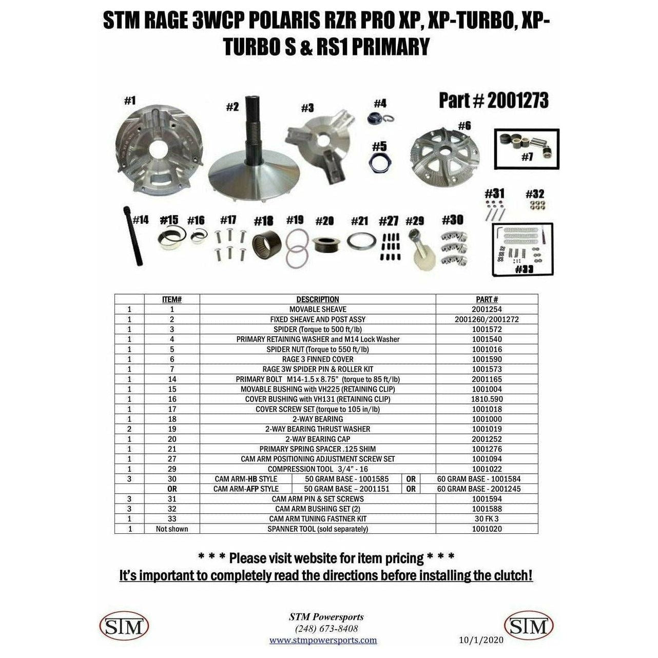 STM Polaris RZR Turbo RAGE 3WCP Primary Clutch - Kombustion Motorsports