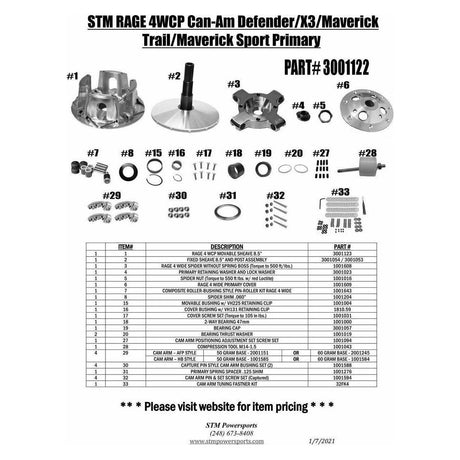 STM Can Am Defender / Maverick / X3 Rage 4WCP Primary Clutch