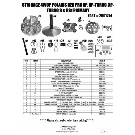 STM Polaris RZR Turbo Rage 4WCP Primary Clutch